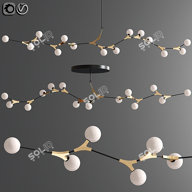 Gleaming Glass Branch Chandelier 3D model image 1