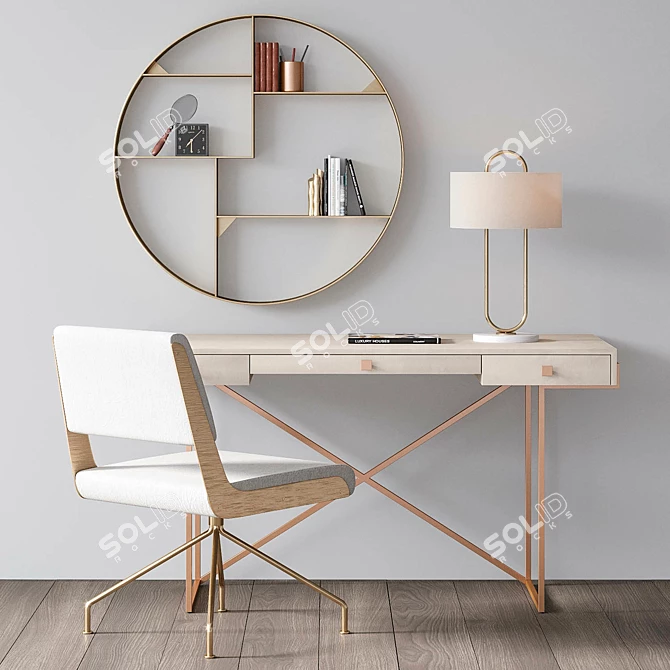 Elegant CB2 Office Furniture: Desk, Lamp, Shelf & Chair 3D model image 1