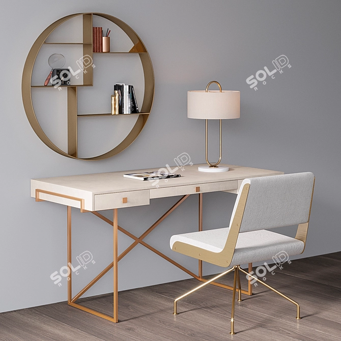 Elegant CB2 Office Furniture: Desk, Lamp, Shelf & Chair 3D model image 2
