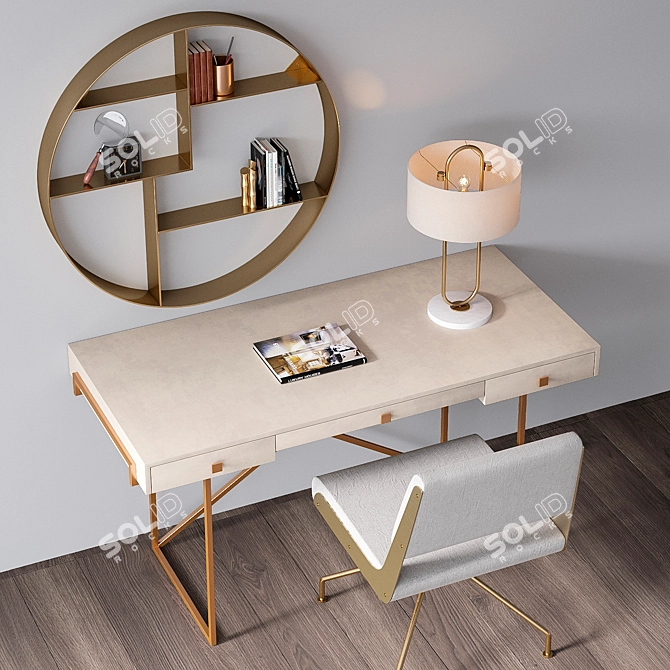 Elegant CB2 Office Furniture: Desk, Lamp, Shelf & Chair 3D model image 3