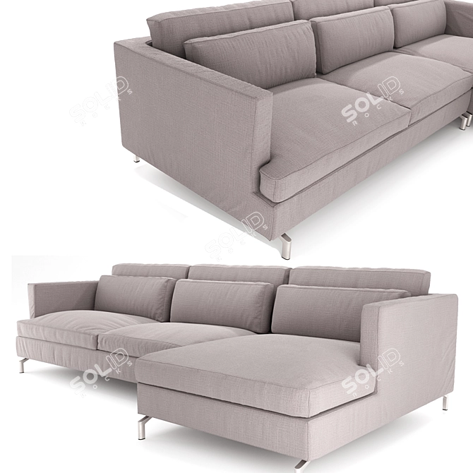 Modern Double Sofa Bed with Peninsula & Aluminum Legs 3D model image 2