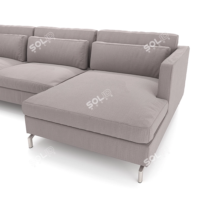 Modern Double Sofa Bed with Peninsula & Aluminum Legs 3D model image 3