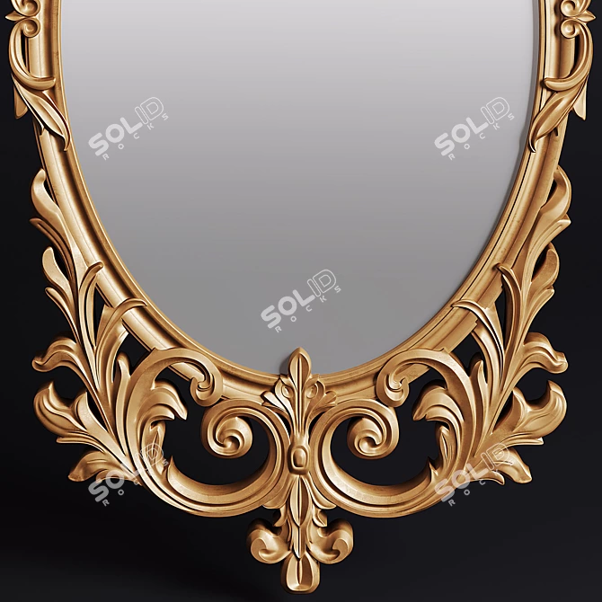 Elegant Golden Wood Mirror 3D model image 2