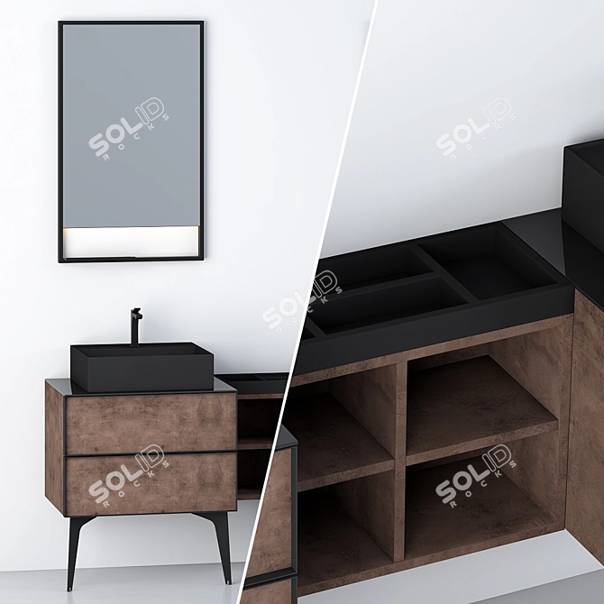 Sleek Mirror Cabinet Set 3D model image 2