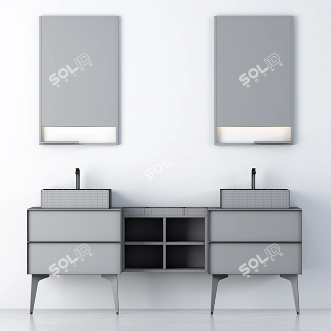 Sleek Mirror Cabinet Set 3D model image 3