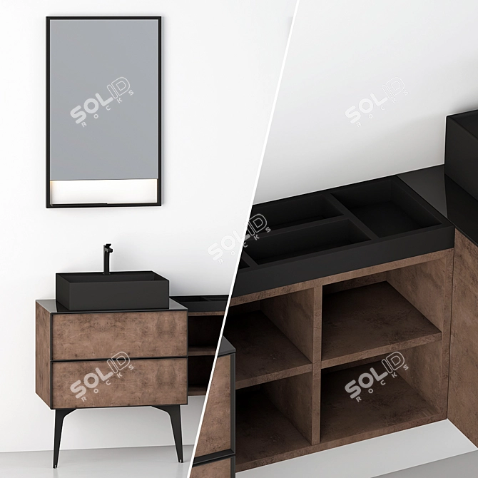 Sleek Mirror Cabinet Set 3D model image 5