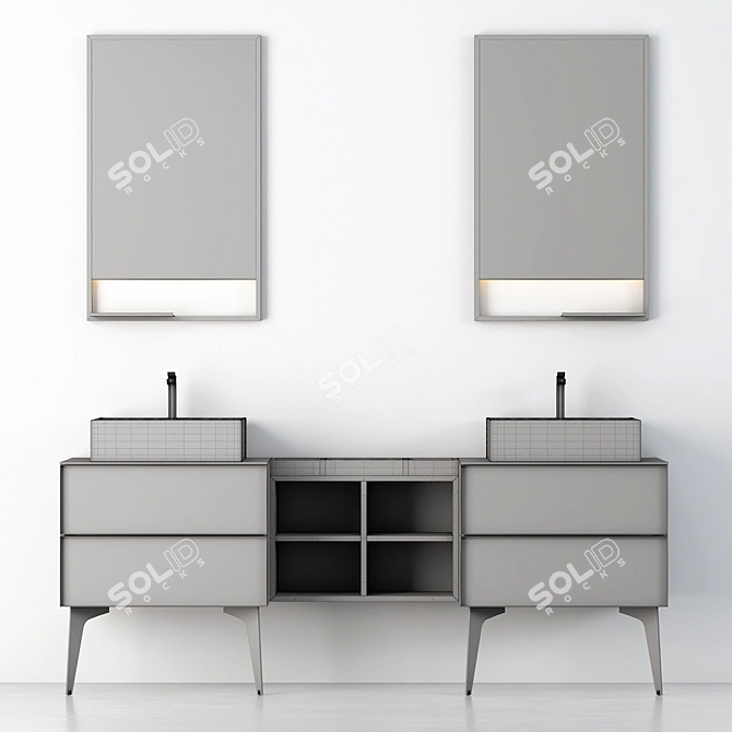Sleek Mirror Cabinet Set 3D model image 6