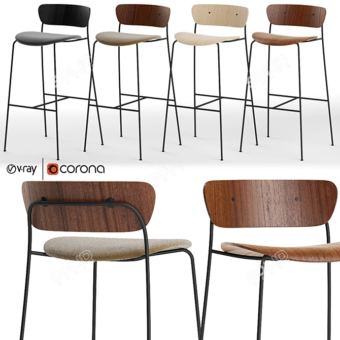 Sleek Pavilion AV7 AV9 Bar Stool 3D model image 1