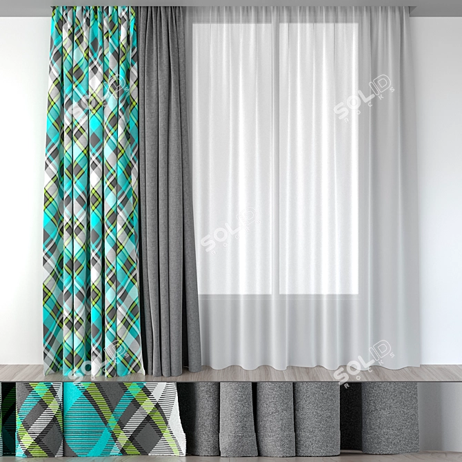 Title: Elegant Green Gabardine Curtains 3D model image 1