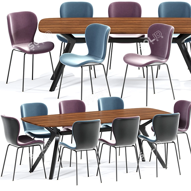 Sleek Etta Dining Set 3D model image 1