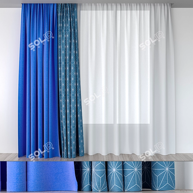 Electric Blue Geometric Curtains 3D model image 1