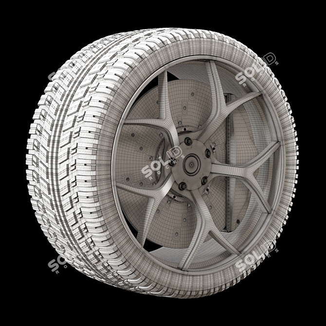 Stylish Rim and Tire Combo 3D model image 2