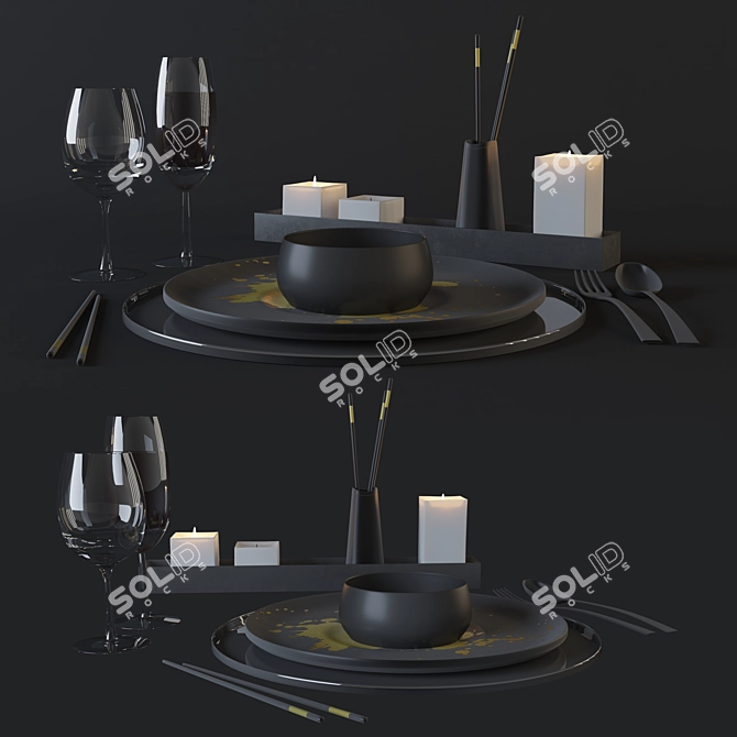 Elegant Dining Table Set 3D model image 1