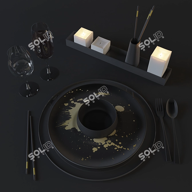 Elegant Dining Table Set 3D model image 2