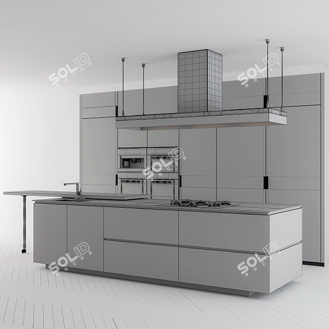 Sleek Black Wood Kitchen 3D model image 2