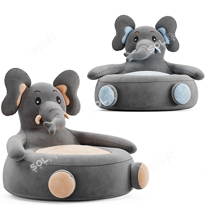 Playful Elephant Kids Chair 3D model image 2