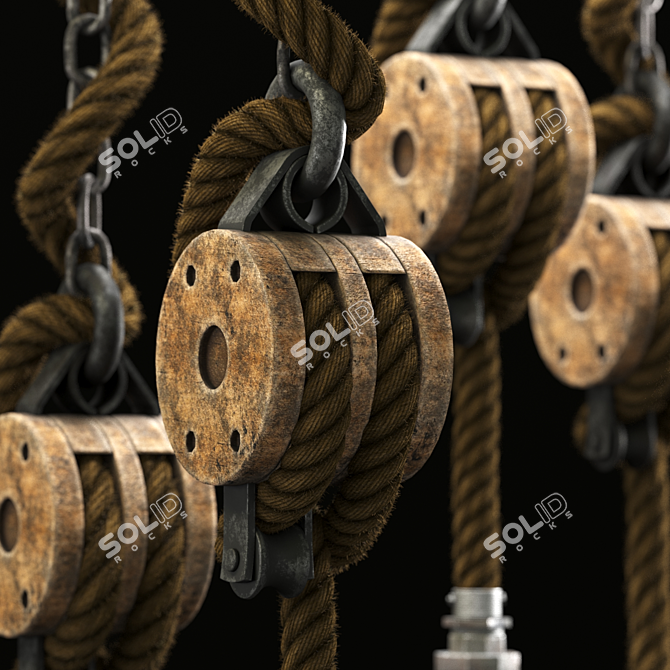 Rustic Wooden Pulley Lamp 3D model image 2