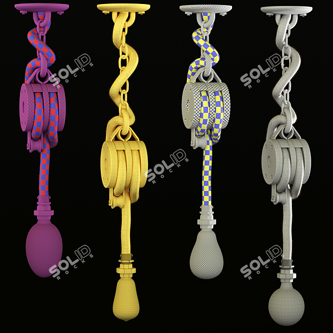 Rustic Wooden Pulley Lamp 3D model image 4