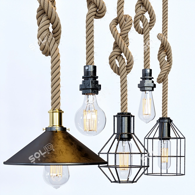 Rustic Rope Pendant Light 3D model image 5