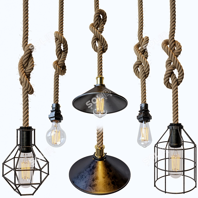 Rustic Rope Pendant Light 3D model image 6