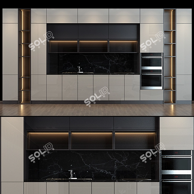 Sleek Stainless Steel Kitchen_035 3D model image 1