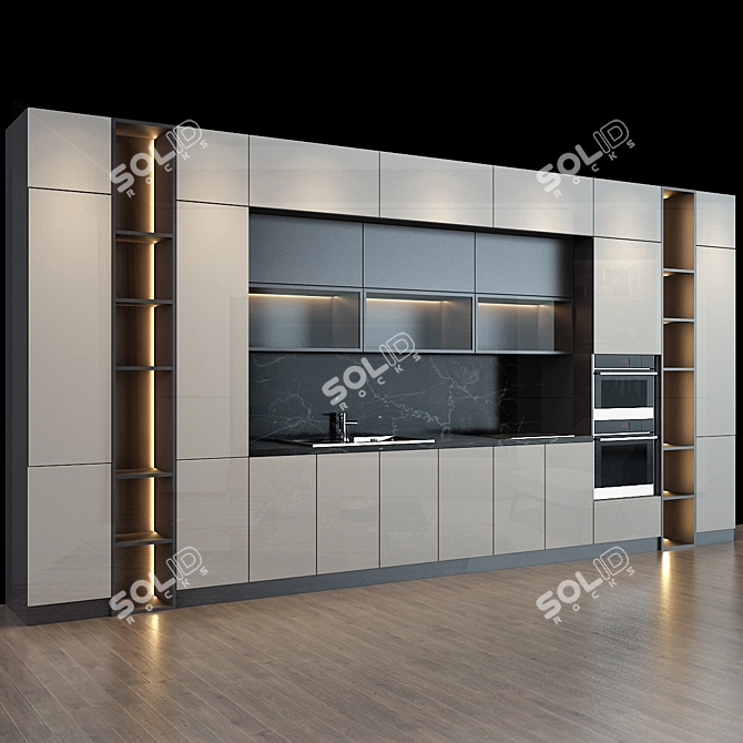 Sleek Stainless Steel Kitchen_035 3D model image 2