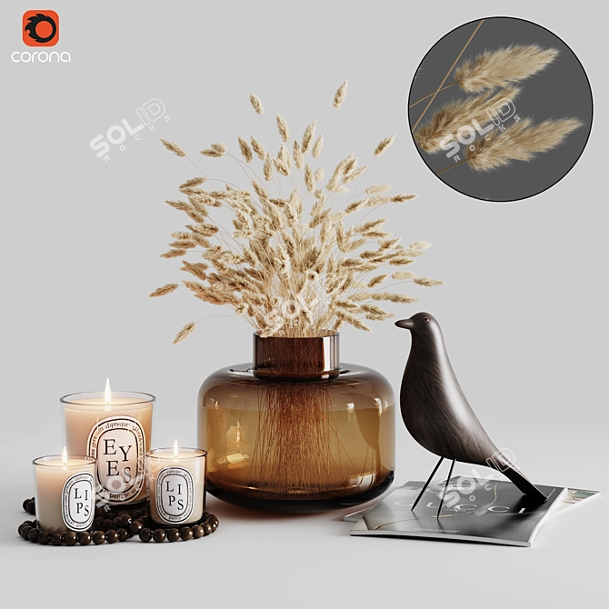 Elegant Pampas Decor Set 3D model image 1