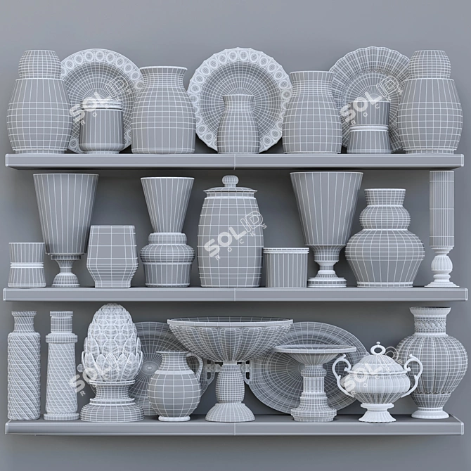 3D Tableware Shelf - High Poly 3D model image 3