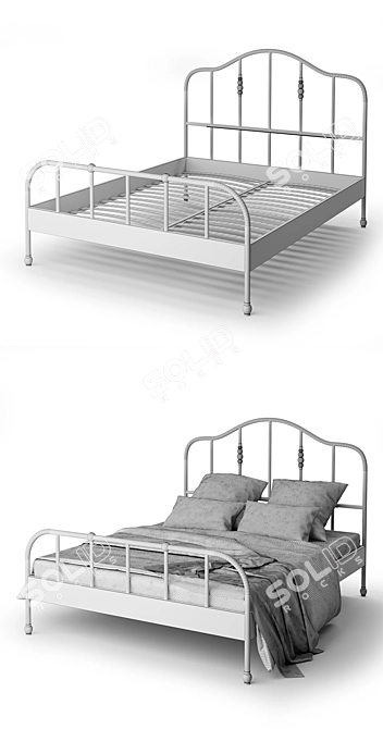 Sagstua Bed - Elegant Black Frame with Reversible Mattress 3D model image 3