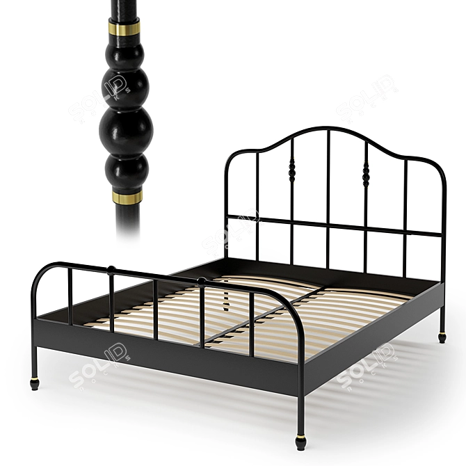 Sagstua Bed - Elegant Black Frame with Reversible Mattress 3D model image 4