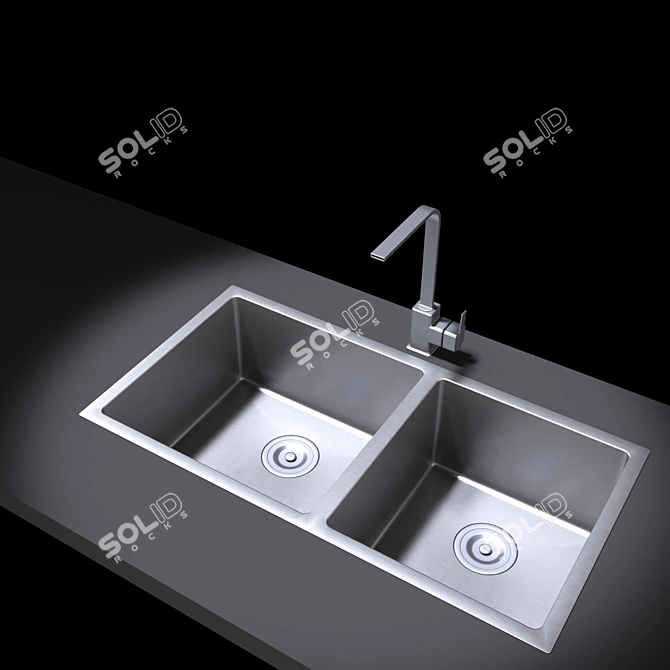 Sleek Stainless Steel Top Mount Sink 3D model image 1