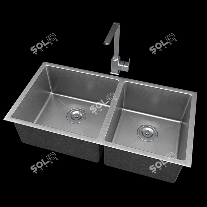 Sleek Stainless Steel Top Mount Sink 3D model image 3