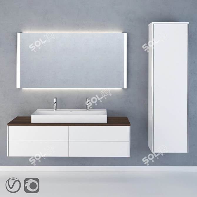 Duravit XSquare Collection: High Cabinet, Wall-Mounted Vanity, LED Mirror, Basin & Mixer 3D model image 1