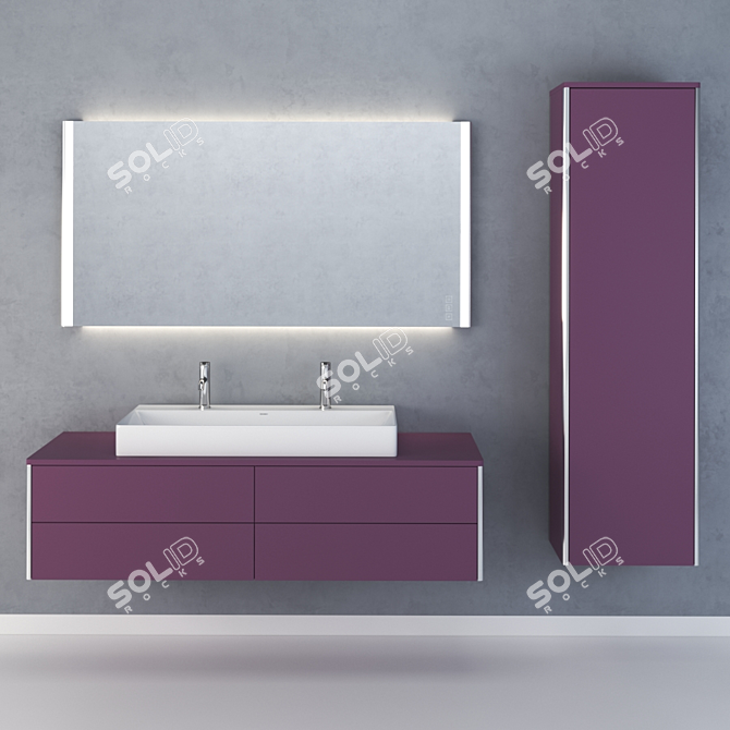 Duravit XSquare Collection: High Cabinet, Wall-Mounted Vanity, LED Mirror, Basin & Mixer 3D model image 2