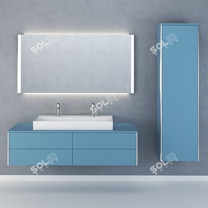 Duravit XSquare Collection: High Cabinet, Wall-Mounted Vanity, LED Mirror, Basin & Mixer 3D model image 4