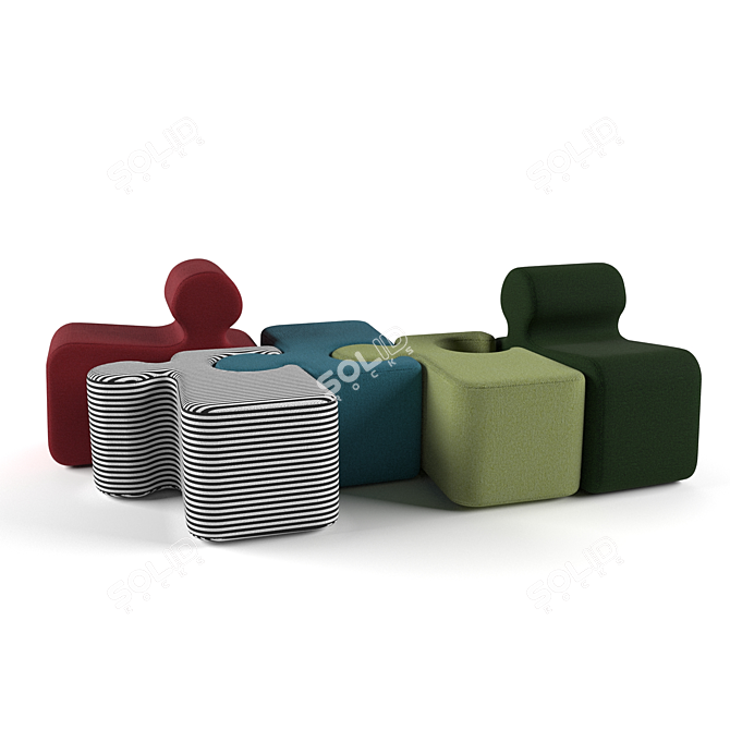 Playful Puzzle Poufs | Customizable Color Palette 3D model image 2