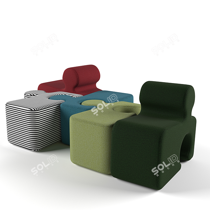 Playful Puzzle Poufs | Customizable Color Palette 3D model image 4