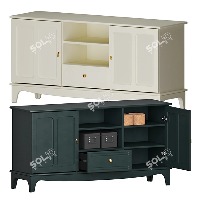 Stylish Lommarp TV Unit: Light Beige & Dark Blue-Green 3D model image 1