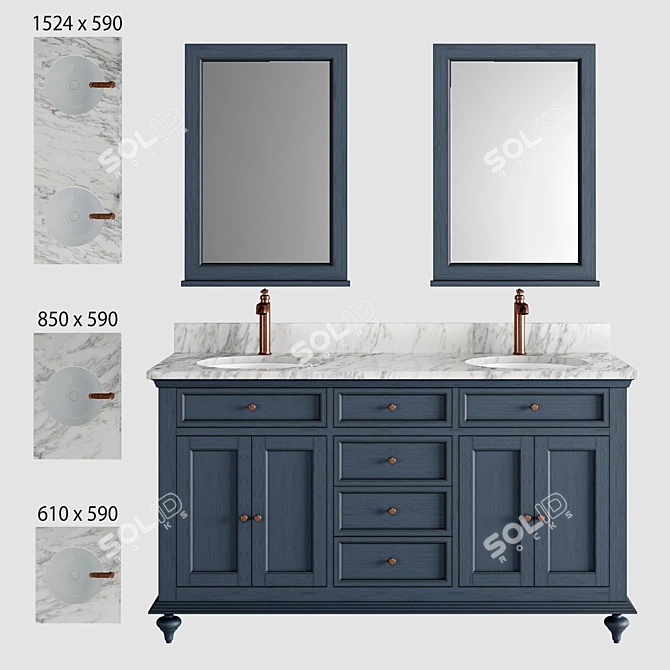 Vintage Navy Blue Keller Double Vanity 3D model image 1