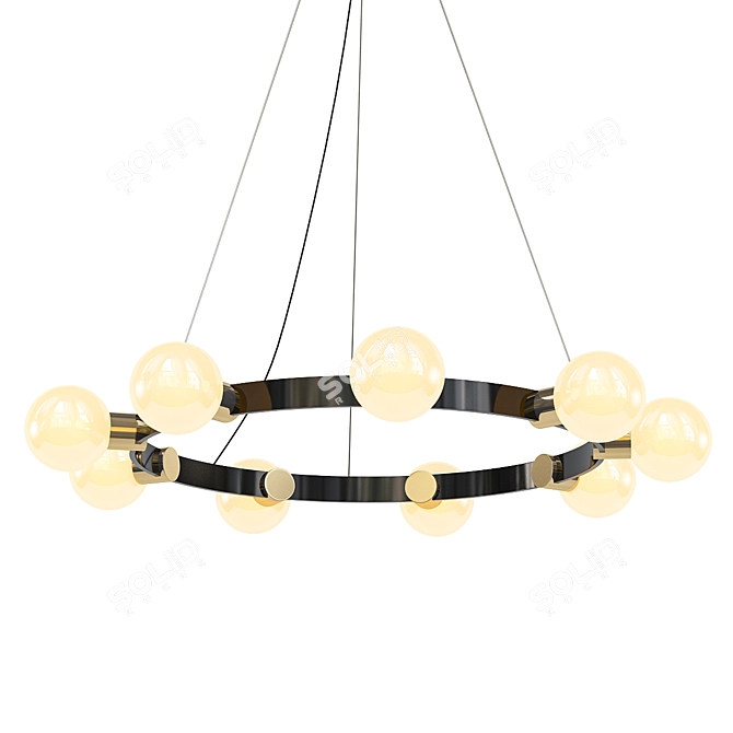 Minimalist Ring Chandelier: Black+Gold 3D model image 1