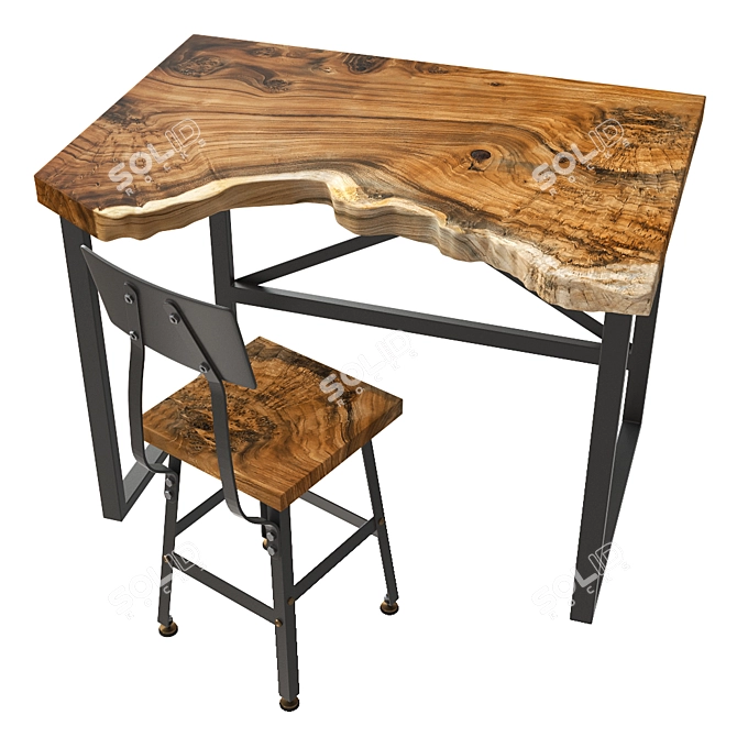 Contemporary Slab Table Set 3D model image 1