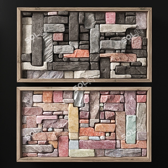 Stone Rock Panel Frame - Authentic Texture, Multiple Colors 3D model image 3