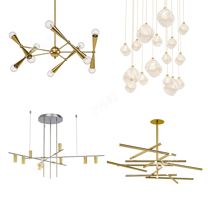 Contemporary Crystal Chandelier Set 3D model image 1