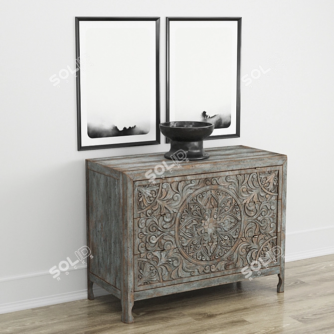 Lockhart Three-Drawer Chest: Rustic Elegance for Your Home 3D model image 2