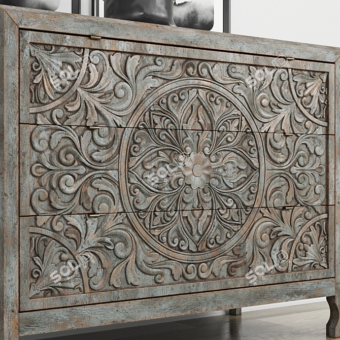 Lockhart Three-Drawer Chest: Rustic Elegance for Your Home 3D model image 3