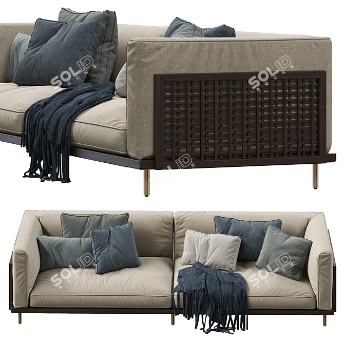 Elegant Brass & Walnut Sofa 3D model image 2