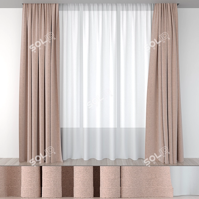 Elegant Beige Curtains: Luxurious Style for Your Home 3D model image 1