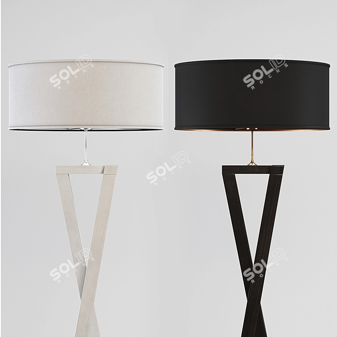 Modern Black and White Wood Floor Lamp 3D model image 2