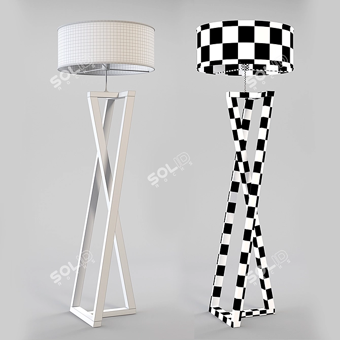 Modern Black and White Wood Floor Lamp 3D model image 3