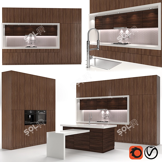 Modern Kitchen Island Set 3D model image 1